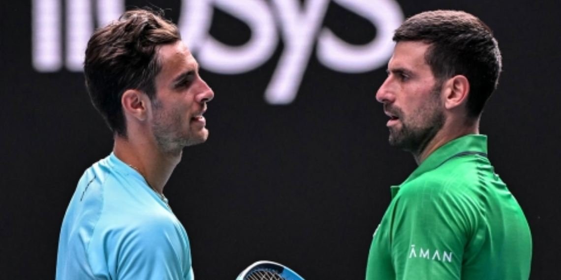 Musetti e Djokovic nell'incontro agli Australian Open